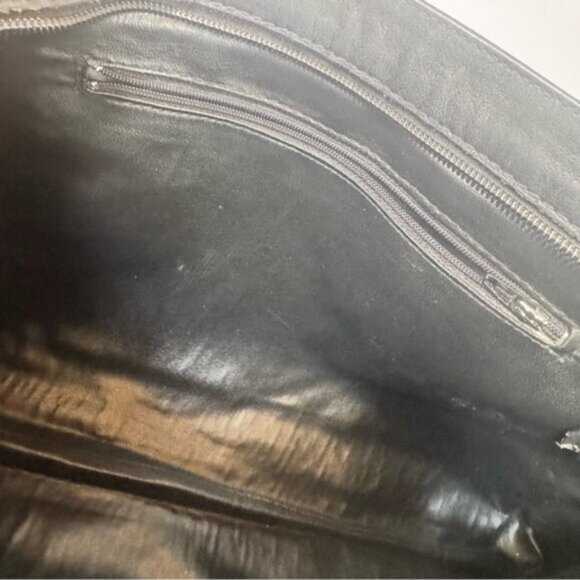 Vintage 80s Intrecciato Leather Suede Woven Large Clutch Bag Zip black Italy Tie - Picture 12 of 16